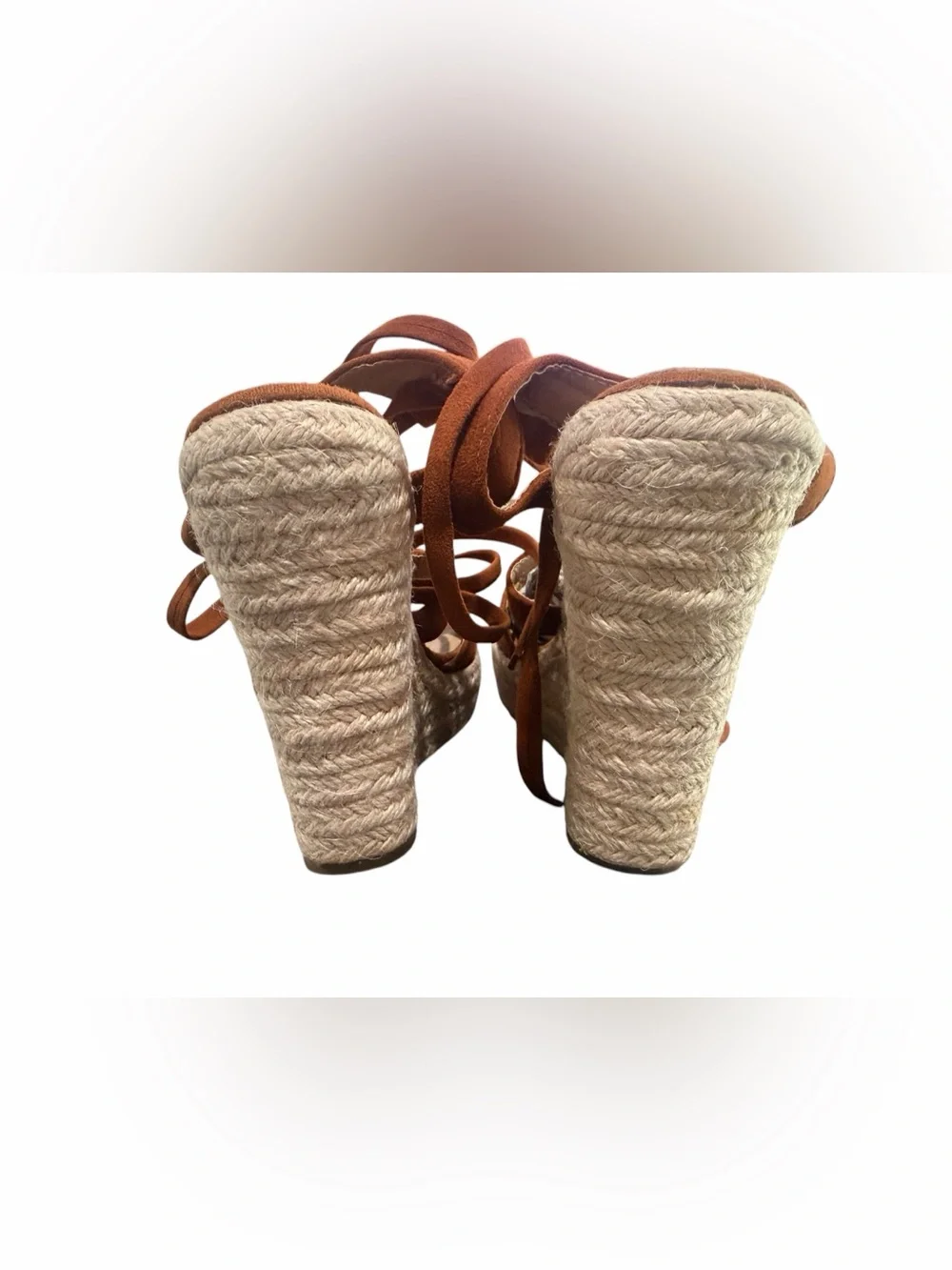 Tan Lace-Up Wedge Sandals